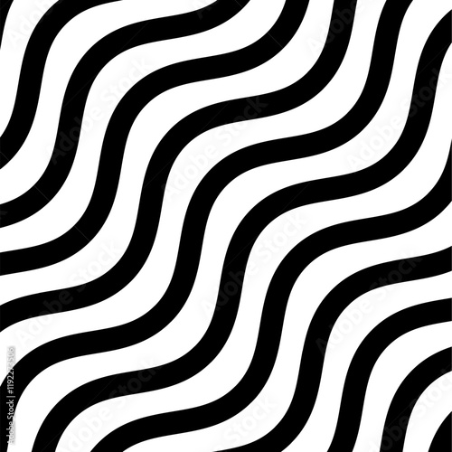Black and white diagonal wavy lines seamless pattern. Simple vector abstract liquid stripes background. Endless groovy texture with diagonal waves, fluid shapes. Funky monochrome repeating geo design 