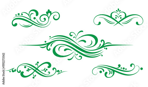Swirl calligraphic flourishes ornament  elements set. Ornate vintage borders and frames scroll elements Classic calligraphy swirls, swashes floral motifs 
