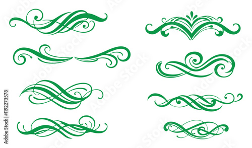 Swirl calligraphic flourishes ornament  elements set. Ornate vintage borders and frames scroll elements Classic calligraphy swirls, swashes floral motifs 
