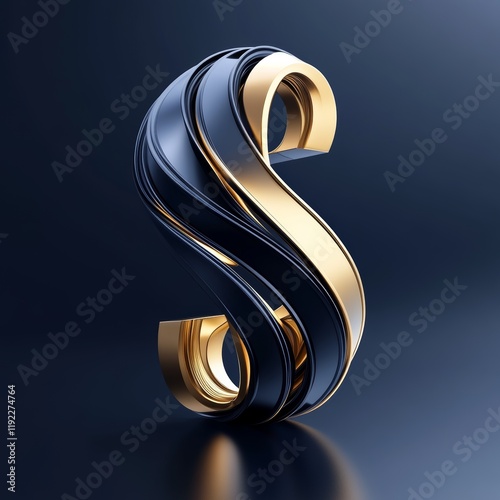 3D illustration of letter S, in gold and dark blue.