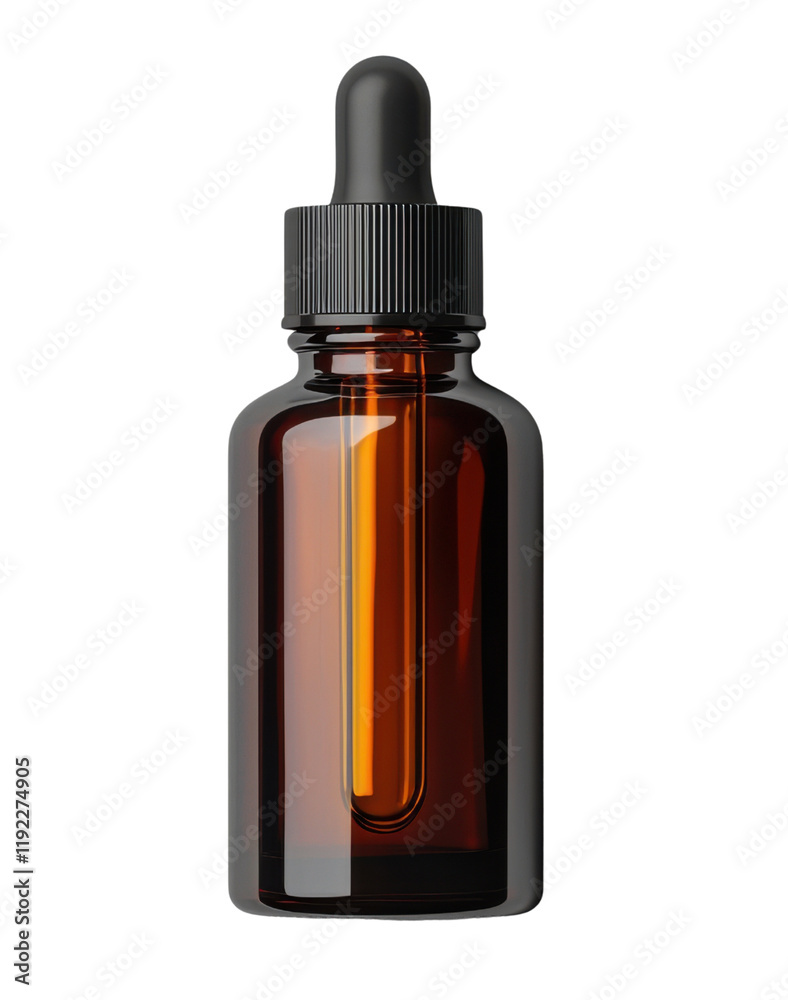 Fototapeta premium Amber Glass Dropper Bottle with Black Pipette for Liquid Storage