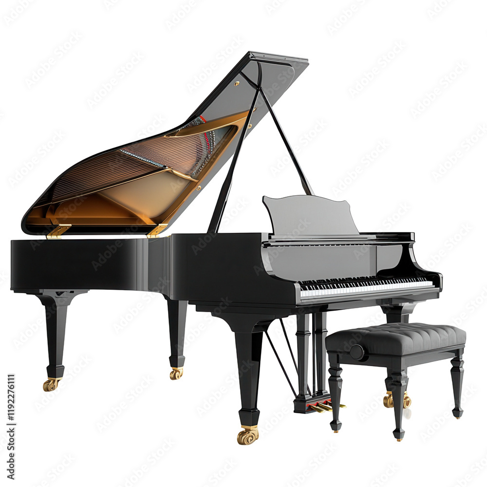 Elegant grand piano a transparent background musical instrument showcase artistic environment top view