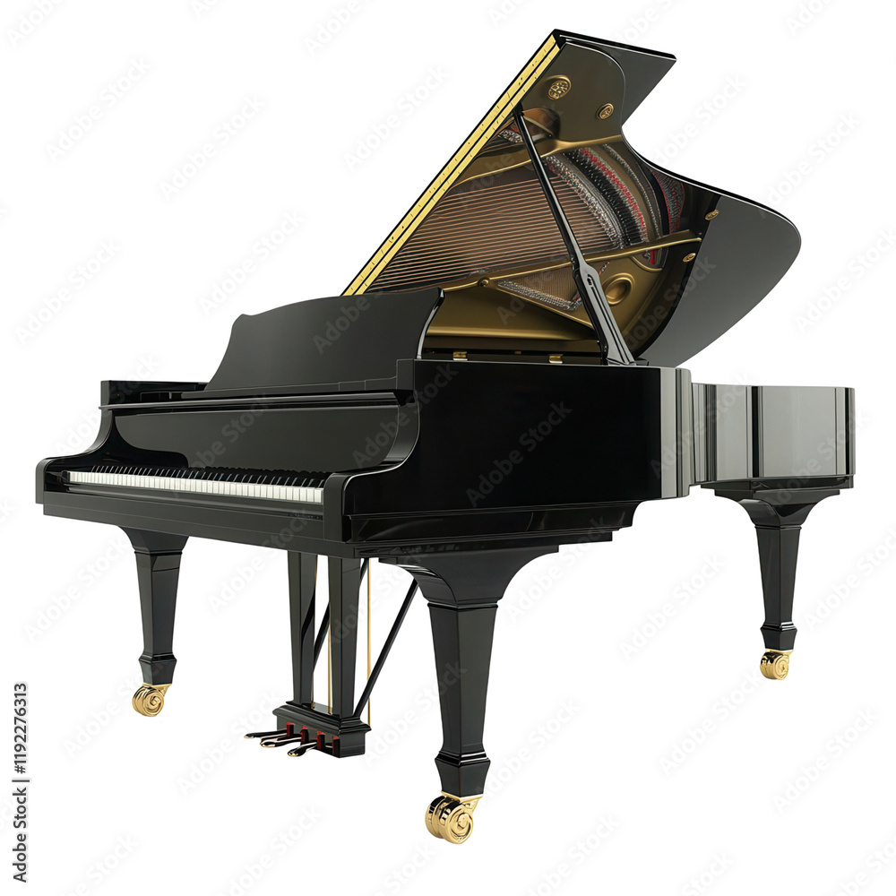 Elegant grand piano transparent background music instrument studio setting artistic composition