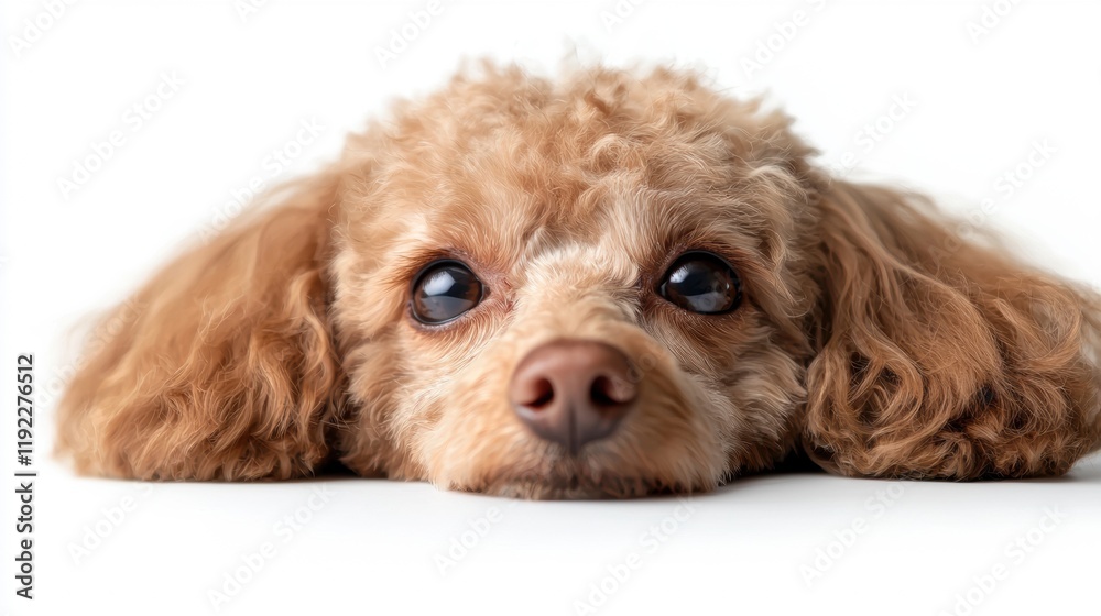 Close-up of a playful poodle resting its head Close-up of a playful poodle resting its head