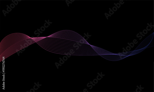 Abstract dynamic gradient sound wave isolated on black background. Musical particle pulsing. Energy flow concept. Design element.