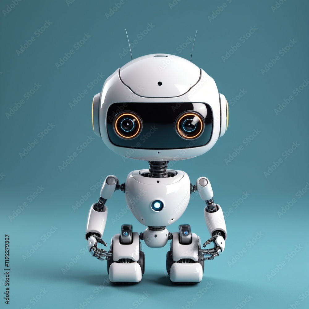 Cute Mini ai robot isolated on plain background Cute Mini ai robot isolated on plain background