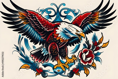 eagle tattoo design. American traditional style, eagle tattoo flash.