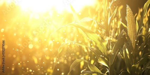 fresh ripe corn cobs in field sunlight harvest agriculture bokeh background  - ai