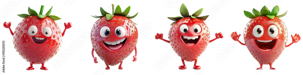Obraz premium 3D cartoon strawberry jam, playful character isolated on white background. Mix Collection Png.
