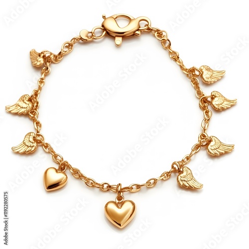 Wallpaper Mural A golden charm bracelet adorned with tiny heart-shaped pendants and angel wings.
 Torontodigital.ca