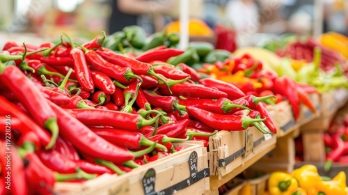 view of red chilies for sale photo