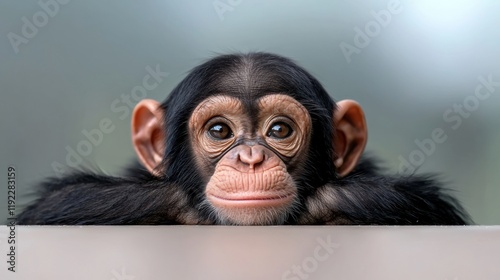 Close-up of a curious young chimpanzee photo