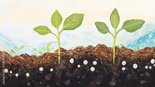 Depiction of germinating seedling sprouting in nutrientrich soil symbolizing the early stages of plant growth and development