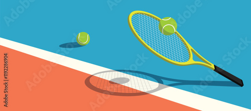 stands on tennis court with tennis racket and tennis ball