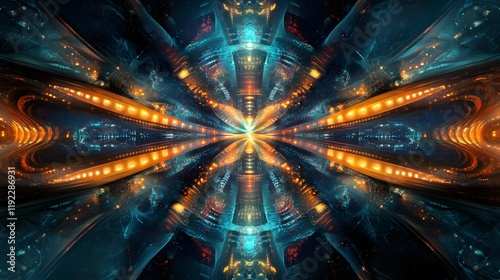 Dynamic light trails and vibrant colors abstract digital art futuristic environment aesthetic perspective