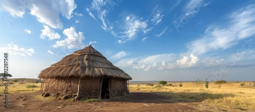 Traditional African Hut Under a Expansive Sky