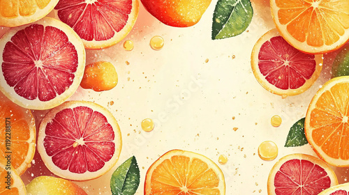 Bright citrus fruits create a vibrant and refreshing background for summer themes photo