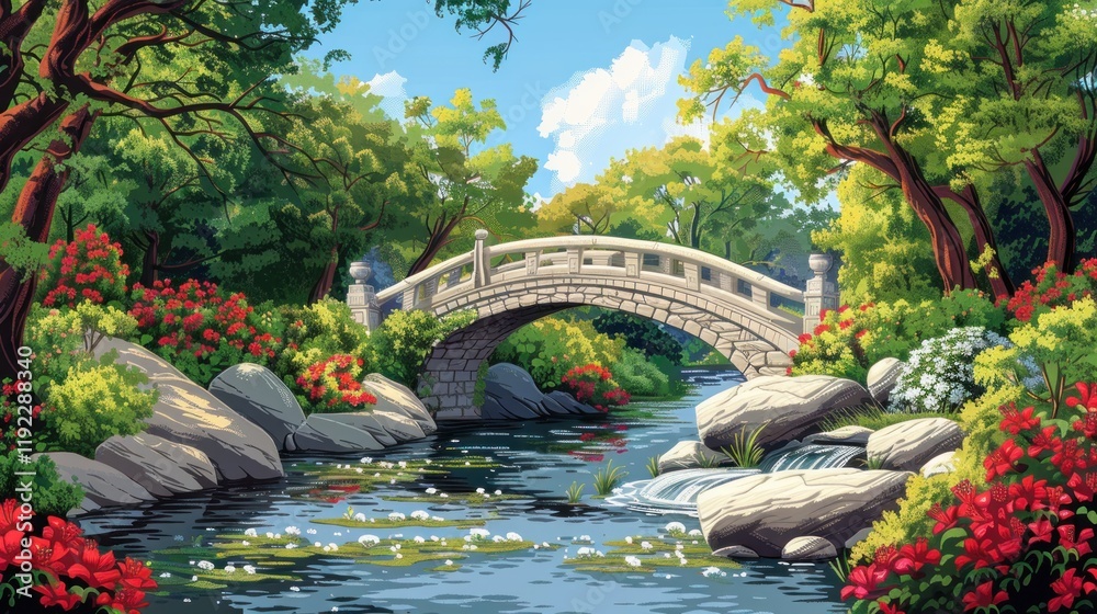 Obraz premium Tranquil Garden Bridge