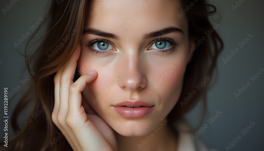 Close-Up Portrait of a Young Woman with Blue Eyes and Natural Beauty