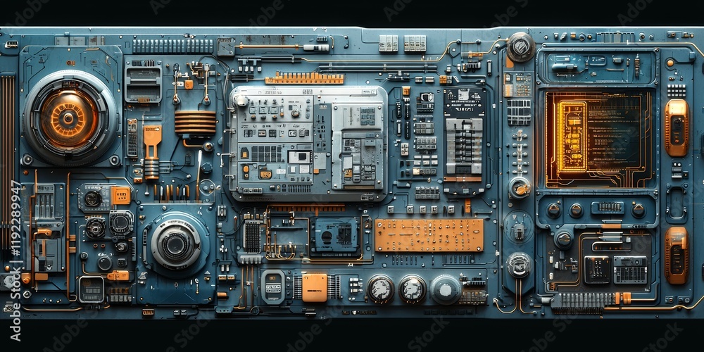 Fototapeta premium Tech Infographic Background with Circuits and Microchips 
