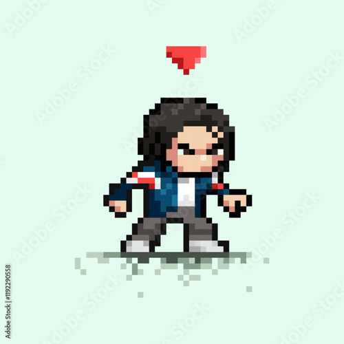 Pixel Art Character with Black Hair