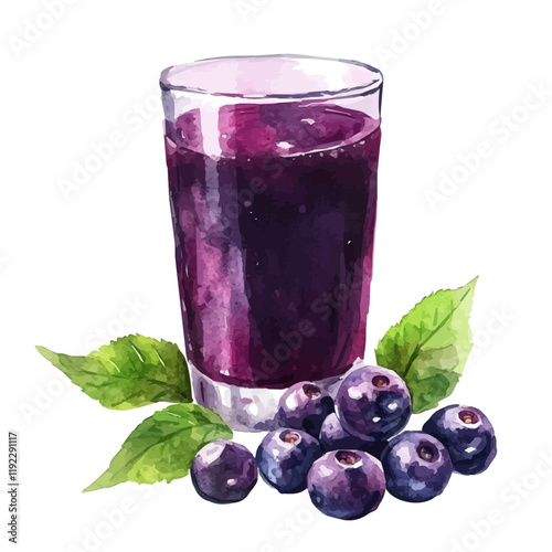 A watercolor painting of acai berry juice, isolated on a white background. Acai berry juice vector.
