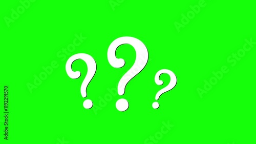 Question mark animation, pop up question mark on green screen, 4k question mark confused