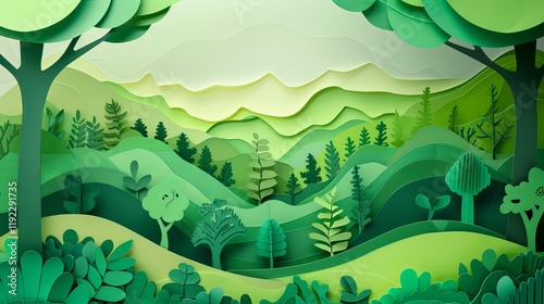 Green eco friendly environment and ecology concept paper art style background