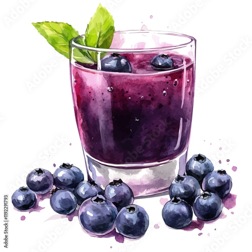 A watercolor painting of acai berry juice, isolated on a white background. Acai berry juice vector.
