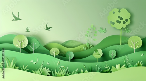Green eco friendly environment and ecology concept paper art style background