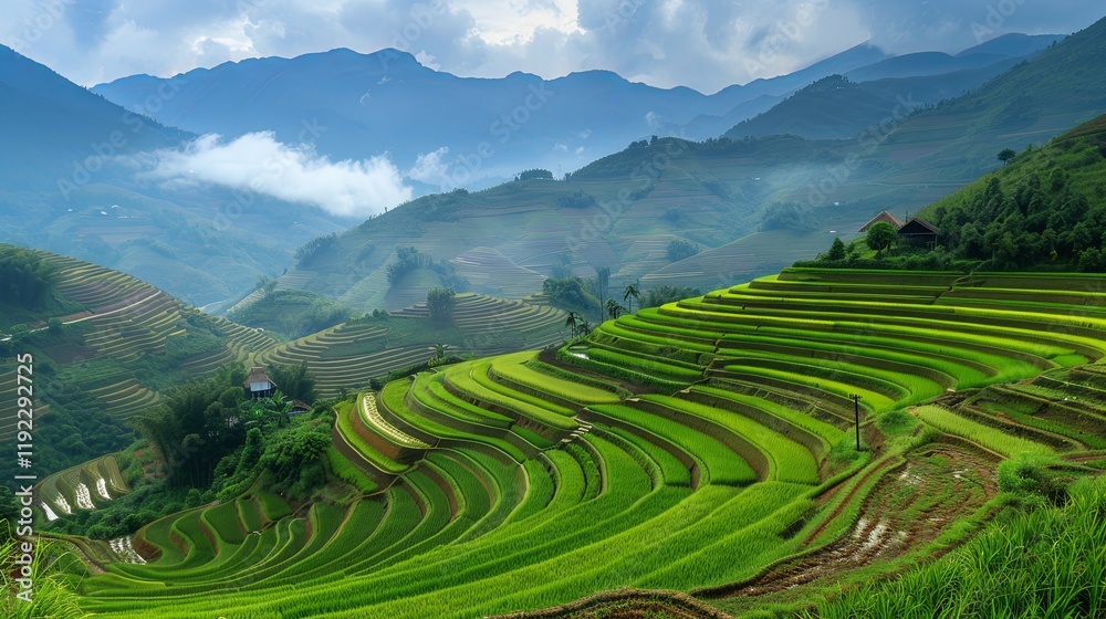 Fototapeta premium Terraced rice field landscape near Sapa in Vietnam background