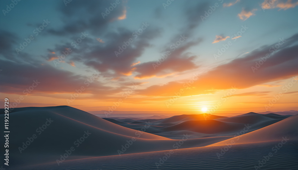 Desert Dunes Sunset: A Serene and Warm Landscape Painting Desert Dunes Sunset: A Serene and Warm Landscape Painting