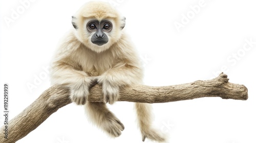 Young monkey sitting branch studio white background photo