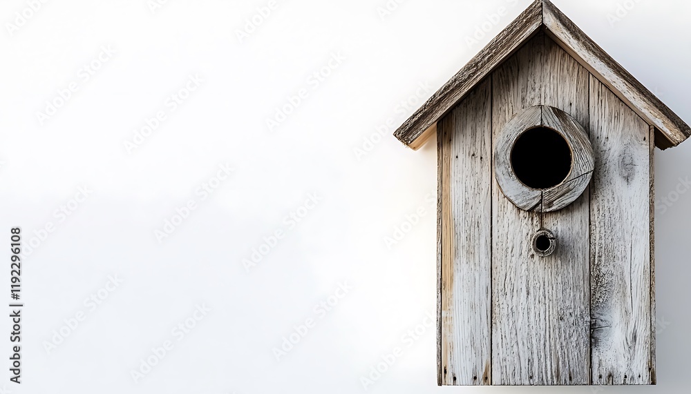 High-definition image of a wooden birdhouse against a white backdrop, featuring rich textures and photorealistic detail. High-definition image of a wooden birdhouse against a white backdrop, featuring rich textures and photorealistic detail.