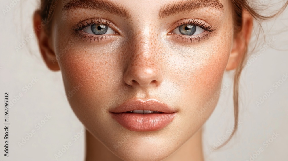 Fototapeta premium Closeup Portrait of a Young Woman with Freckles
