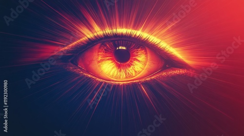 Flaming eye radiating light beams: spiritual enlightenment and visionary experience photo