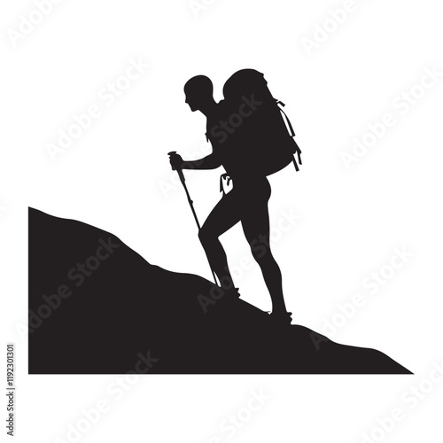 Hiking man Silhouettes. hiker with rucksacks and backpack silhouette.