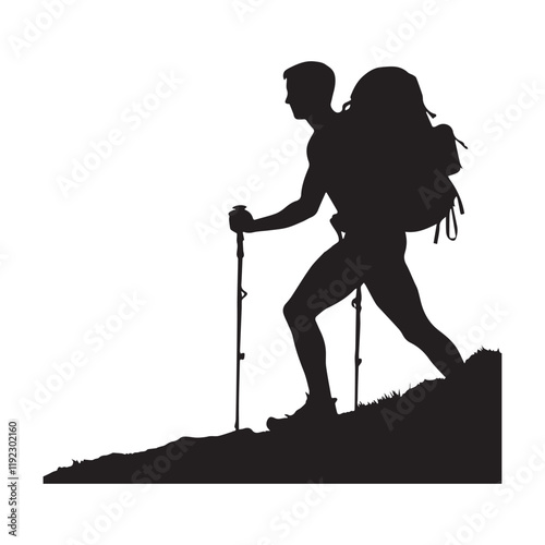 Hiking man Silhouettes. hiker with rucksacks and backpack silhouette.