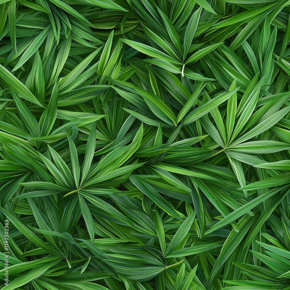 Lush green leaves create vibrant, seamless background, perfect for nature themed designs and projects. intricate details and varying shades of green evoke sense of tranquility and freshness