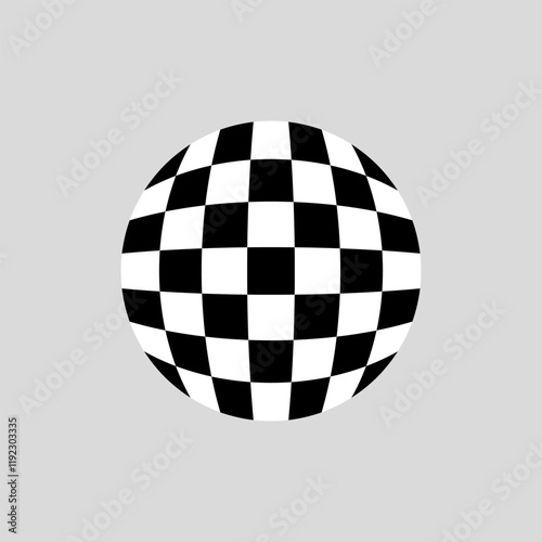 Chess pattern sphere globe set, Optical illusion checkerboard ball, Vector illustration.