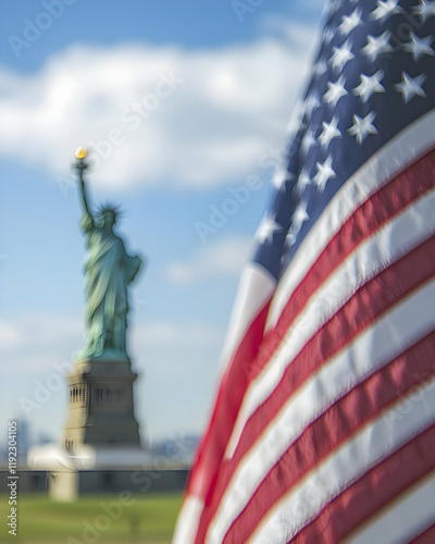 Statue Liberty, American Flag, National Symbol, Patriotism, Freedom,  History,  Iconic Landmark,  New York,  America,  USA photo