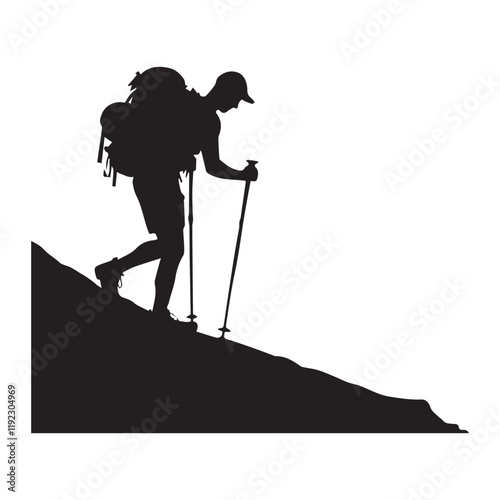 Hiking man Silhouettes. hiker with rucksacks and backpack silhouette.