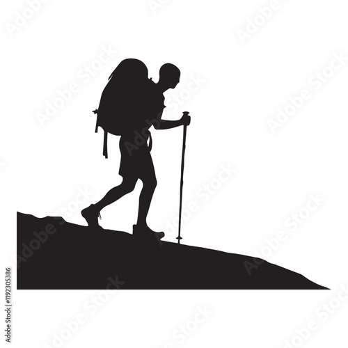 Hiking man Silhouettes. hiker with rucksacks and backpack silhouette.