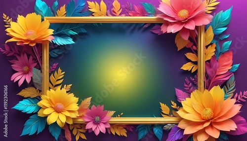 Frame with a yellow background and a colorful flower border