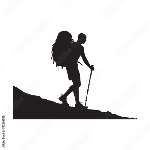 Hiking man Silhouettes. hiker with rucksacks and backpack silhouette.