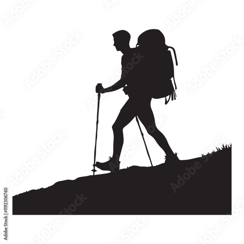 Hiking man Silhouettes. hiker with rucksacks and backpack silhouette.