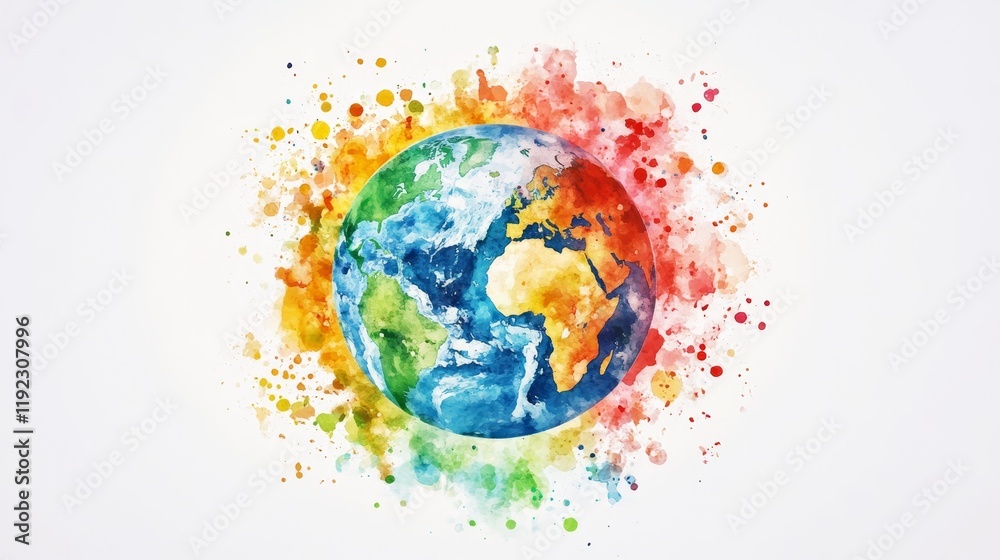 World environment day. Earth globe with splashes in watercolor style art. Concept design for banner, poster, greeting card. Vector illustration World environment day. Earth globe with splashes in watercolor style art. Concept design for banner, poster, greeting card. Vector illustration