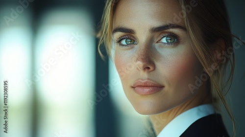 A Portrait of a Woman with Green Eyes and Freckles