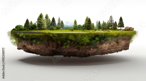 Earth land Soil layers 3D Illustration round soil ground cross section float landscape fantasy floating island