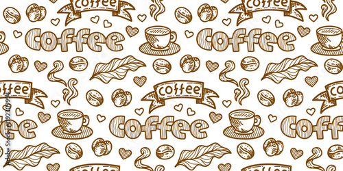 cafe pattern background. Cafe Themed Coffee Bean Pattern background. Coffee and Cafe pattern background. Vintage Coffee Doodle Pattern background.